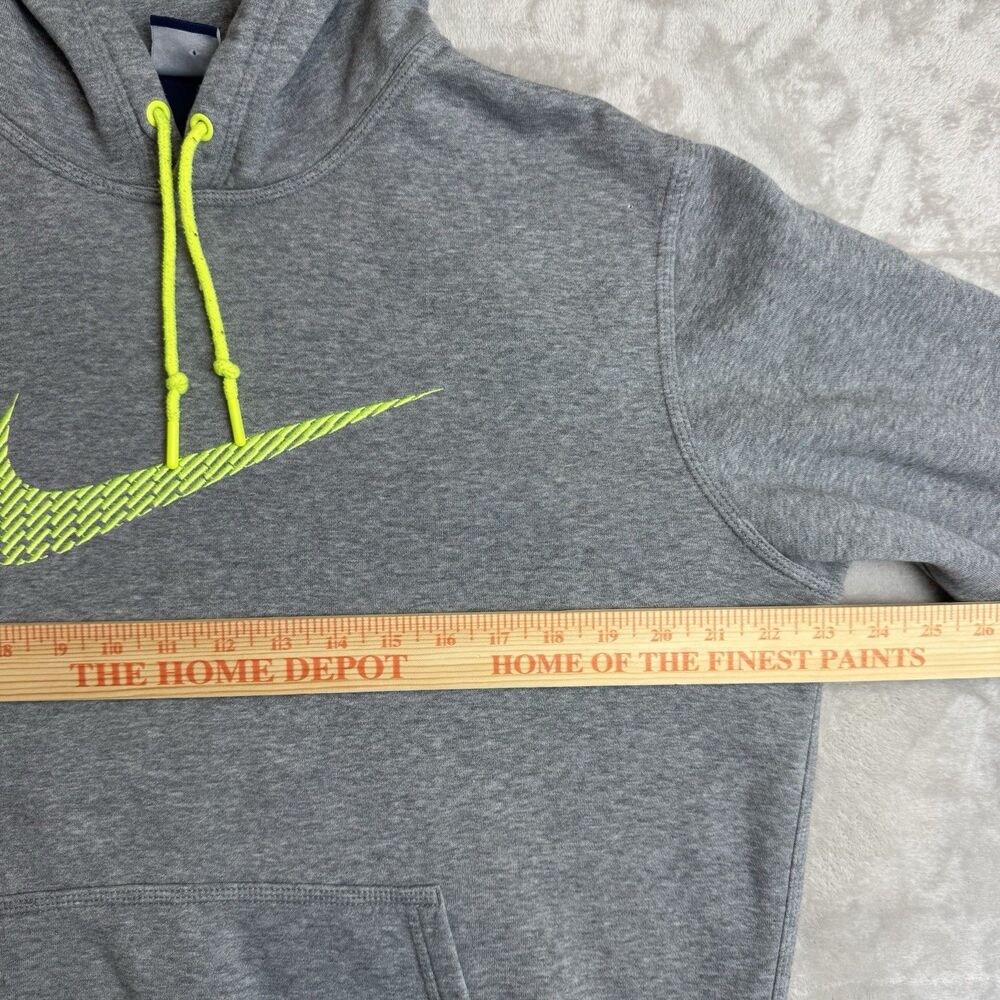 Nike Hoodie Men’s Size L Gray Neon Yellow Swoosh Pullover Sweatshirt Cambodia - Picture 5 of 6